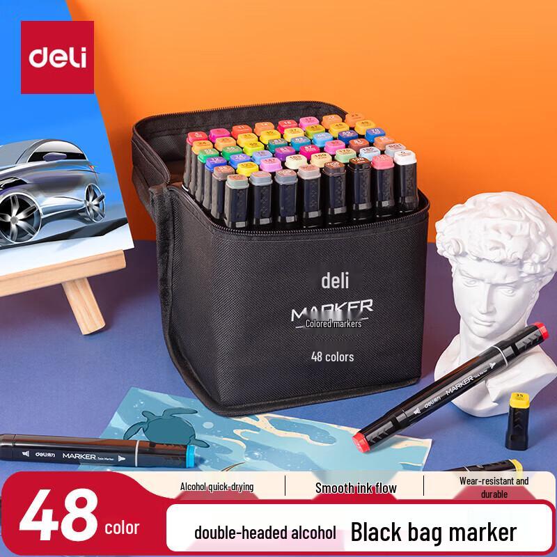 Deli 48-Color Dual-Tip Alcohol Marker Set