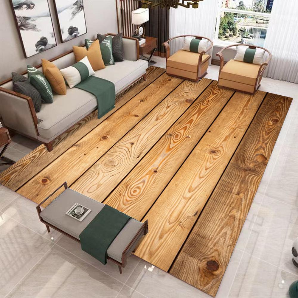 Wood Grain Pattern Living Room Carpet Natural Style Design Indoor Home Decor Large Area Rug Non Slip Floor Mat for Rustic Home