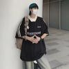 Unisex Retro V-Neck Embroidered Colorblock Half-Sleeve T-Shirt