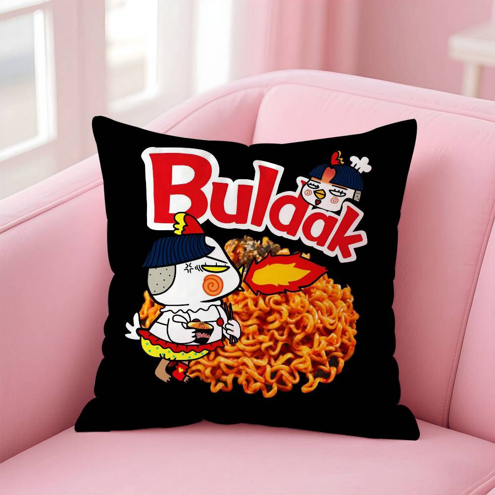 Kwaii Anime B-Buldak Ramesn Pillow Case Anti-Dustmite Pillowcase Invisible Zipper Silky Short Plush Sofa Cushion Cover