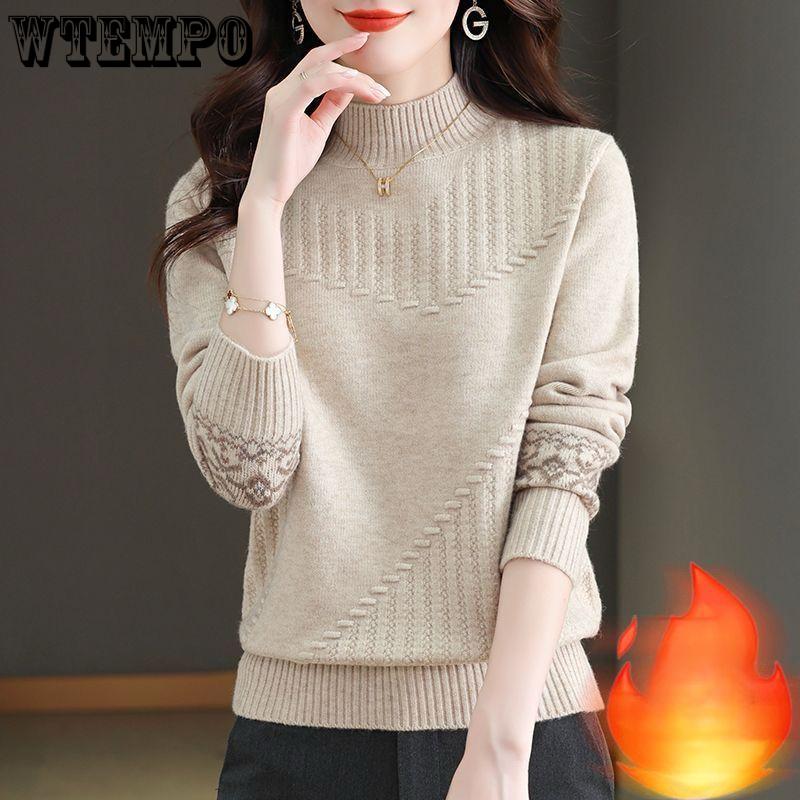 

High-neck Sweater Women s Stylish Autumn and Winter Pullover Sweater Women s Loose Thickened Round-neck Knitted Sweater Top S бежевый