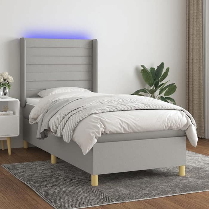 VidaXL Slat Bed Base with Mattress and LED, Upholstered Bed, Single Bed, Adult Bed for Interior Bedroom, 3138933