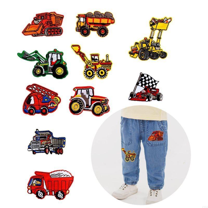 10Pcs DIY Engineering Vehicle Excavator Embroidery Fabric Clothes Patches Hot Melt Back Adhesive for Kids Shirts Pants Bag