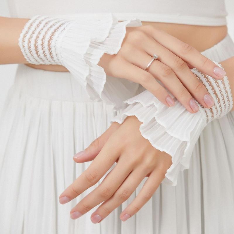 Detachable Shirt Pleated Flare Sleeve False Cuffs Solid Color Pleated Wristband Decorative Women Clothing Accessory