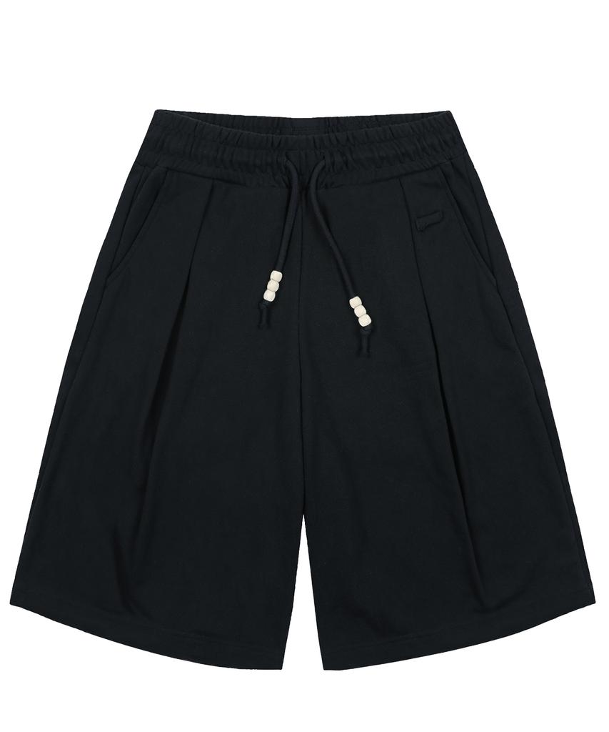 RuNaKi'Hu' Wxp055 Dot Pintuck Sweat Bermuda Pants (Black)