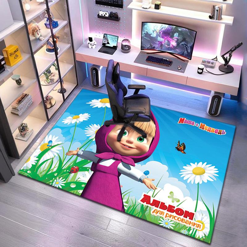 Russian animation Masha and the Bear Fairy Tale Cartoon Carpet Soft Home Living Room Bedroom Door Mat Outdoor Picnic Ground Mat rug T8