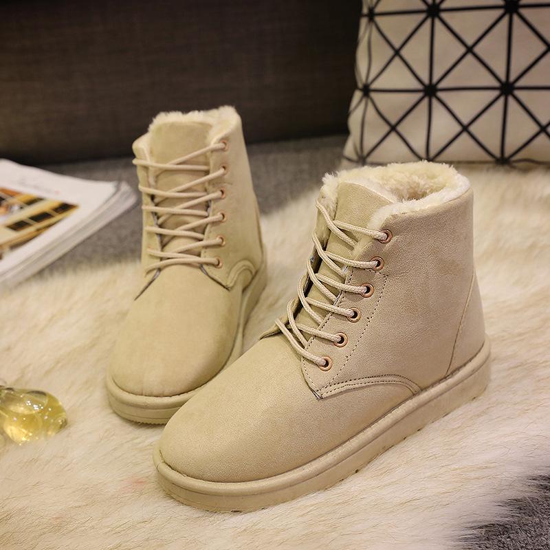 Winter Student Snow Boots Women's Short Boots Short Thermal Boots Lace-Up Women's Shoes Flat Heel Martin Cotton Boots