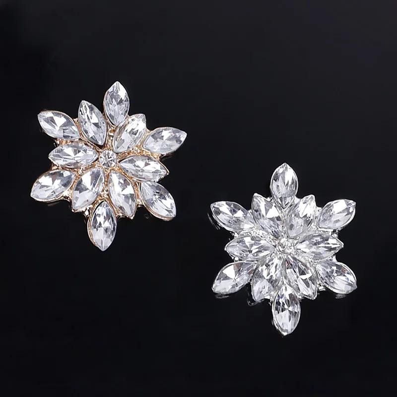 Engood 50Pcs Christmas Snowflake Crystal Rhinestone Button Embellishment DIY Hair Accessories Sewing Trim Embellishment Craft