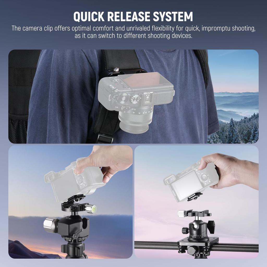 NEEWER GP67 Backpack Camera Clip Mount Square QR Quick Release Belt Strap Clamp Compatible Peak Design PD System DSLR Black