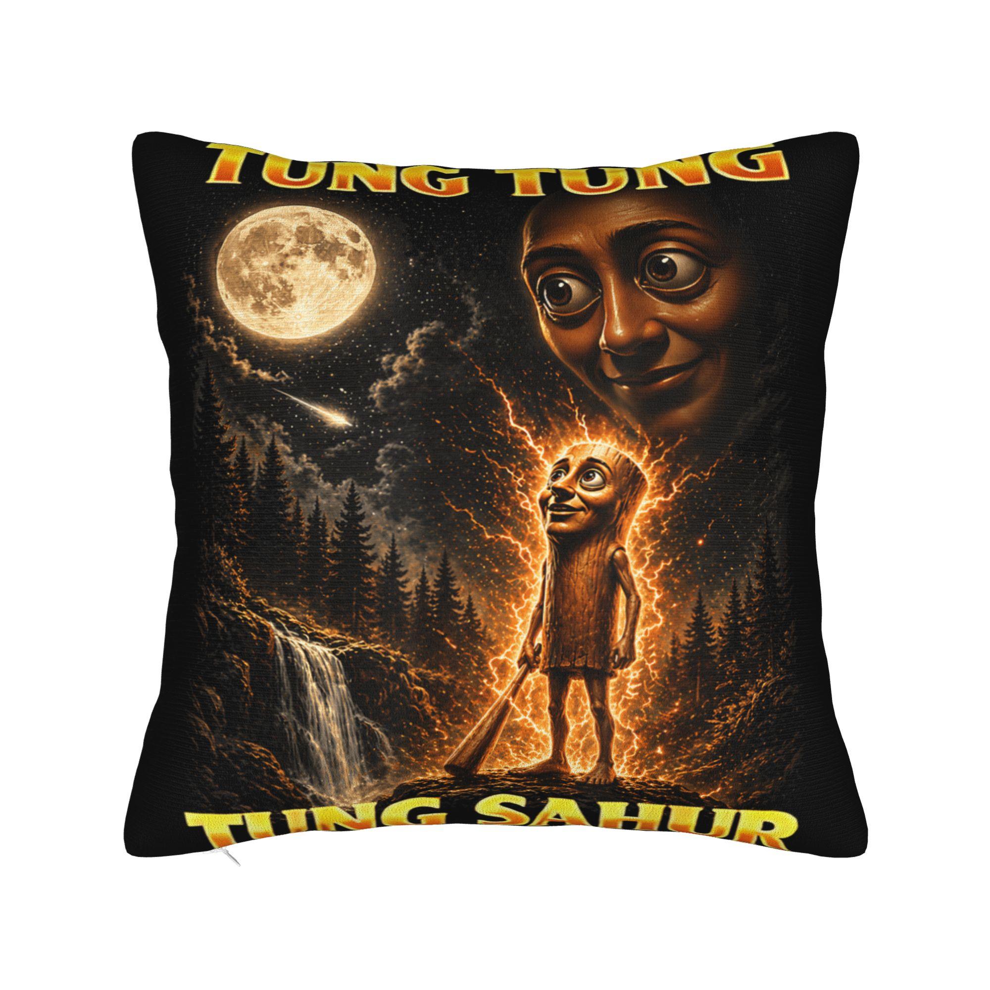 Italian Brainrot Meme Tung Tung Tung Sahur Pillowcases  Kawaii Pillow Case For Office Car Home Decor Square Pillow Cover 30x30cm 12x12in