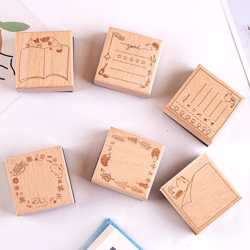 Original Light Retro Handbook Seal Message Box Series Cute Cat Garland Border Handbook Decorative Print Stamp