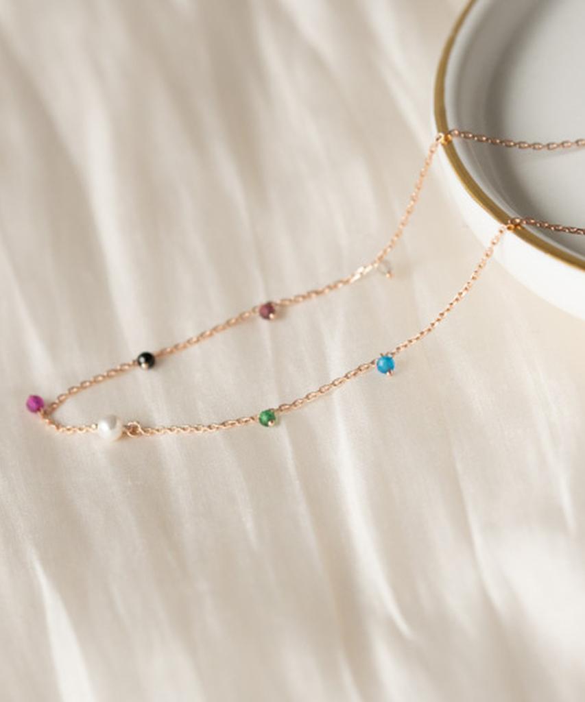 Alleun Silver 925 Chain Gemstone Choker Rainbow Pearl Silver Necklace
