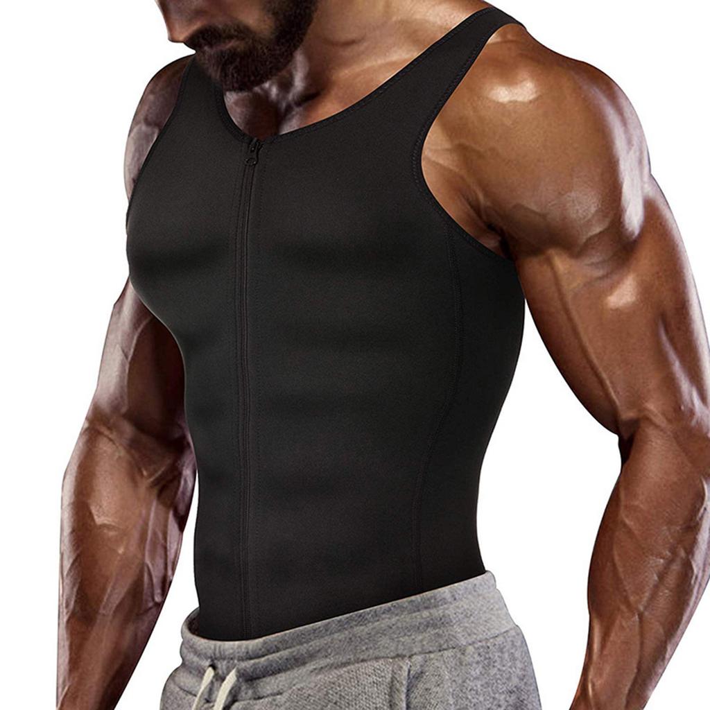 Men Sauna Vest Breathable Adjustable Zipper Closure Weight Loss Waist Training Tank Top for Daily Workout Black XL