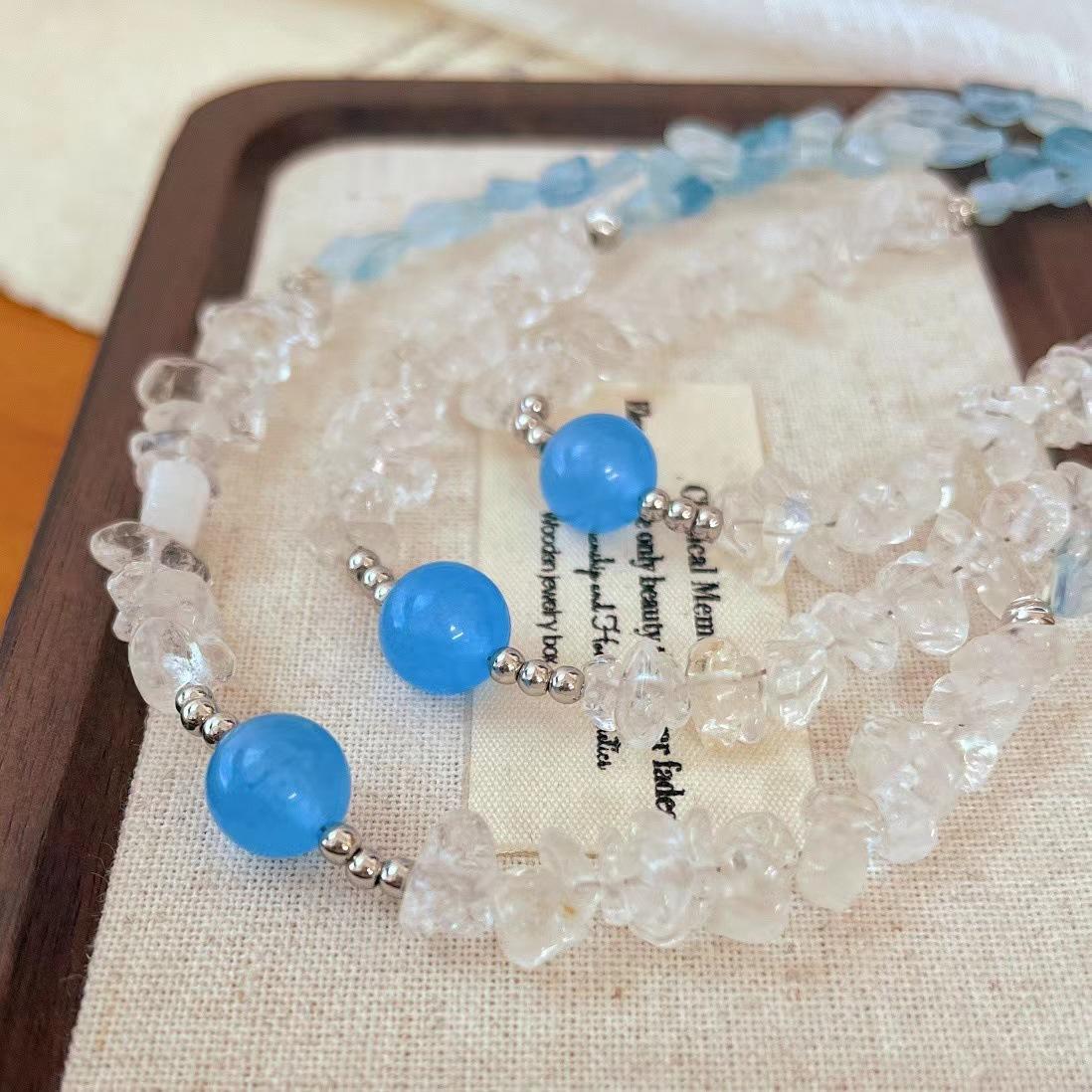Vintage Natural White Crystal Gravel Natural Aquamarine Niche Versatile Necklace Women S Collarbone Chain Atmosphere