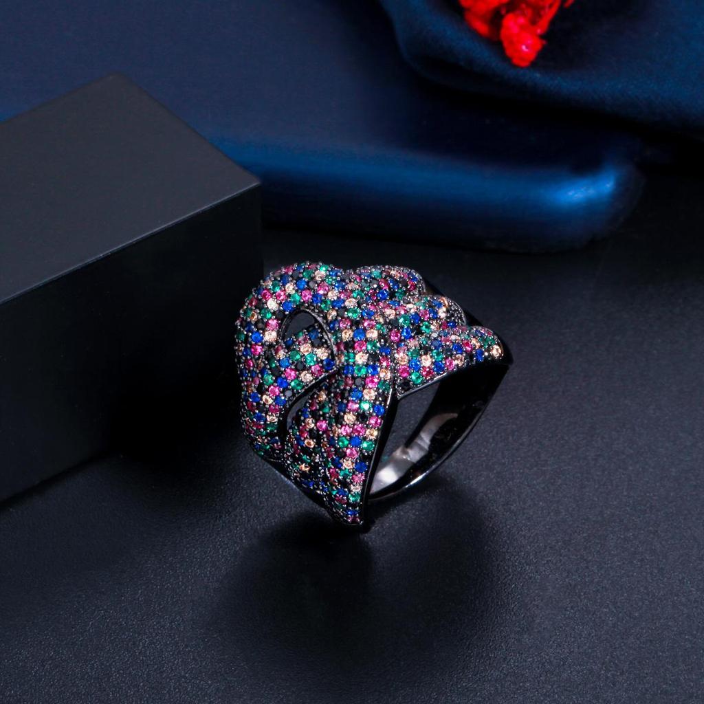 CMM verstellbare schwarze mehrfarbige Micro Pave-Zirkonia-geometrische Shake-Fingerringe für Frauen