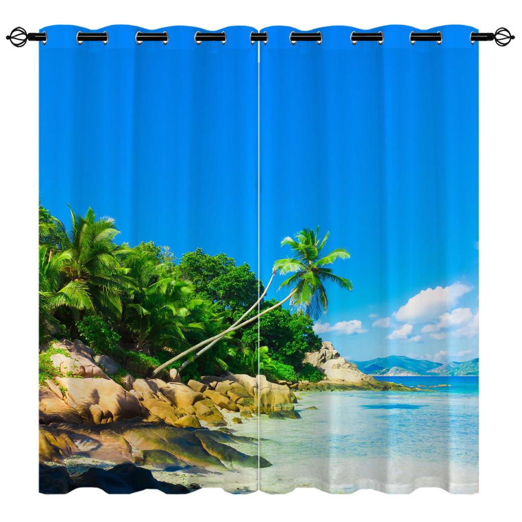 Beach Seaview Series 8 Digital Printing High Density Blackout Curtains