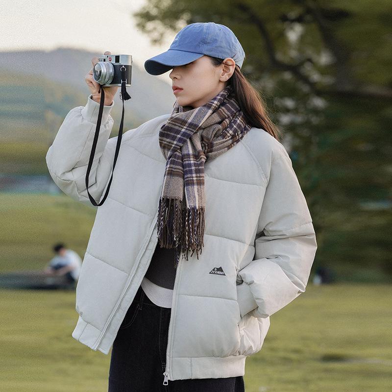 2025 Stehkragen Daunen Baumwolljacke Damen Winter einfarbig vielseitig neutraler Stil locker retro warm Paar Baumwolljacke dicke Jacke