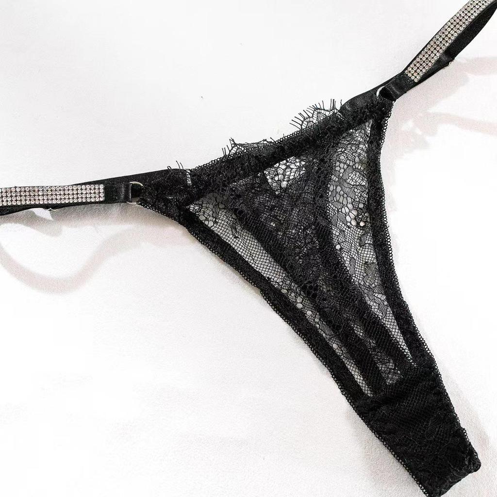Hot-Selling European & American Sexy Lace Diamond Thong Garter Set - 4 Pieces