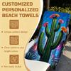 1pc Microfiber Beach Towel Cactus Flowers Neon City Beach Seaside Pool Equipment Suitable for Vacation Travel Pool Bath Swimming