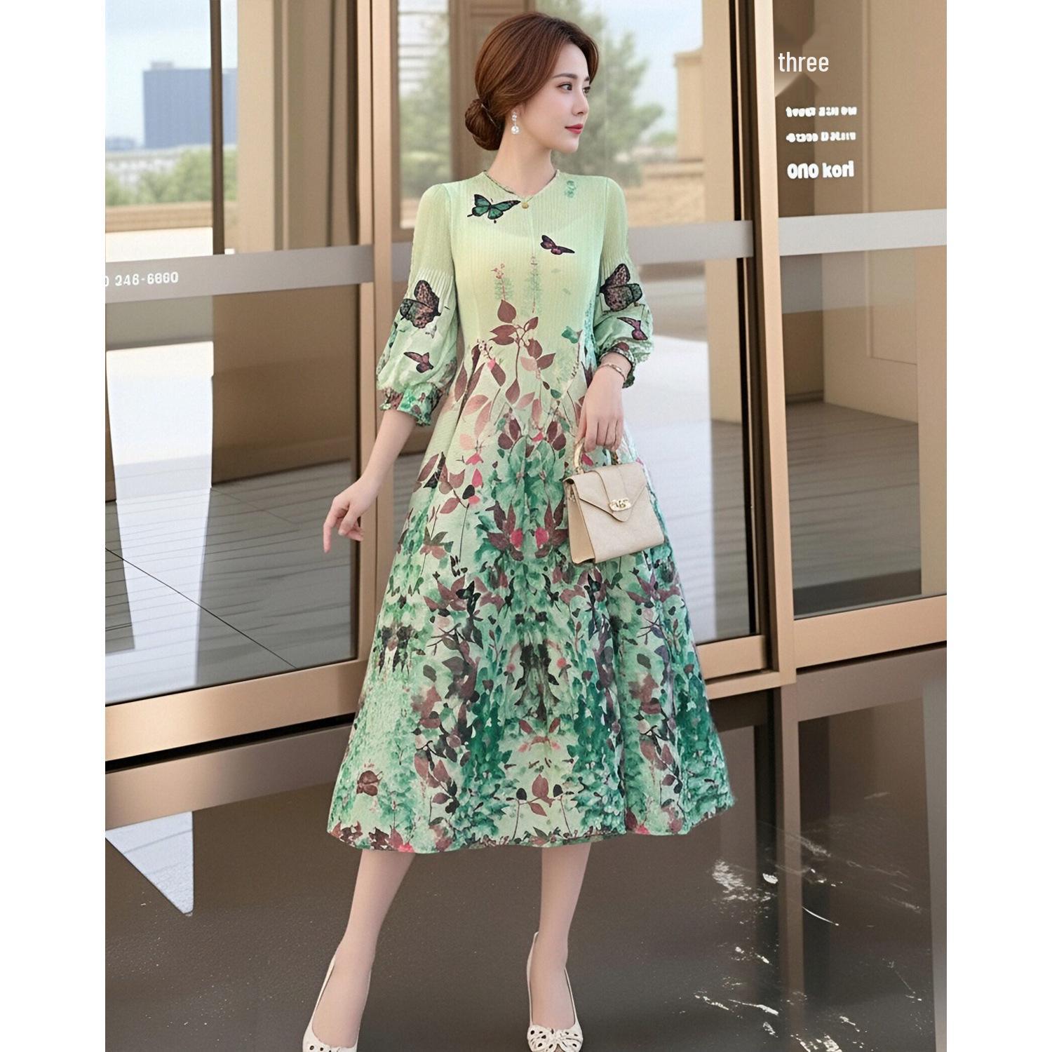 

High-End French Floral Print Loose Plus Size Spring Bud Skirt One Size (suitable for 90-160 jin) циан