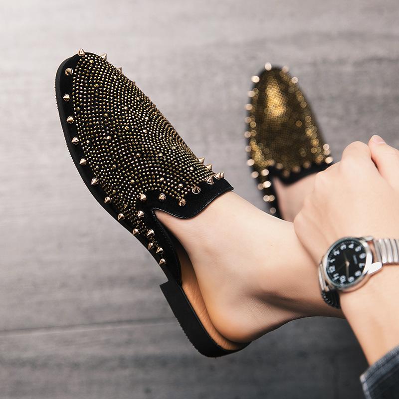 Korean Version of Spring and Autumn Men's Shoes Anti-velvet Leather Casual Shoes Men's Rivets Round Head Board Shoes Bag Head Leather Shoes