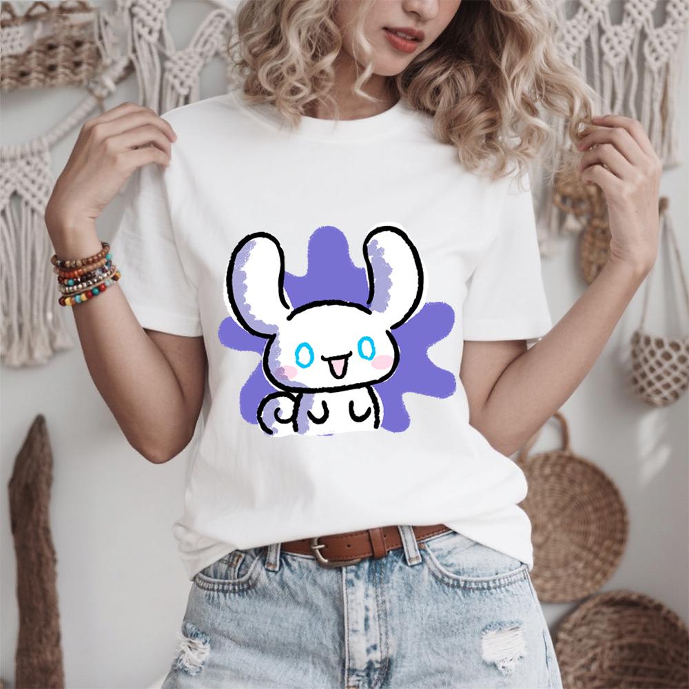 Cinnamoroll Doodle Sweetness Print Cotton T Shirt for Women Casual Soft Comfort Top 2026 Summer S