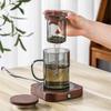 400ml Light Tea Smoke Gray Heat-Resistant Borosilicate Glass Filter Tea Cup-with Walnut-colored Lid | Solo Cup | Handle Cup