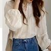 Fashion Korean Style Fashionable Long Sleeved Blouse with Embroidery Elegant Apricot Blouses Sweet Lace Shirt Casual Simple Puff Sleeve Womens Tops