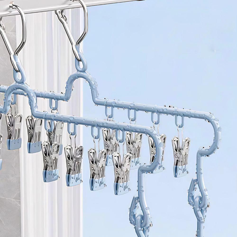 Household Windproof Drying Rack Folding Laundry Hanger Stainless Steel Clothespin  Balcony