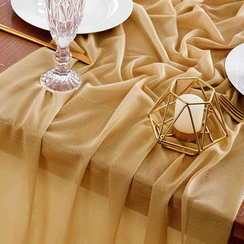 

1PCS Chiffon Table Runner Solid ColorfulSheer Fabric Silk Wedding Arch Chair Sashes Birthday Shower Party Festival Table Decor 30x300CM золотий