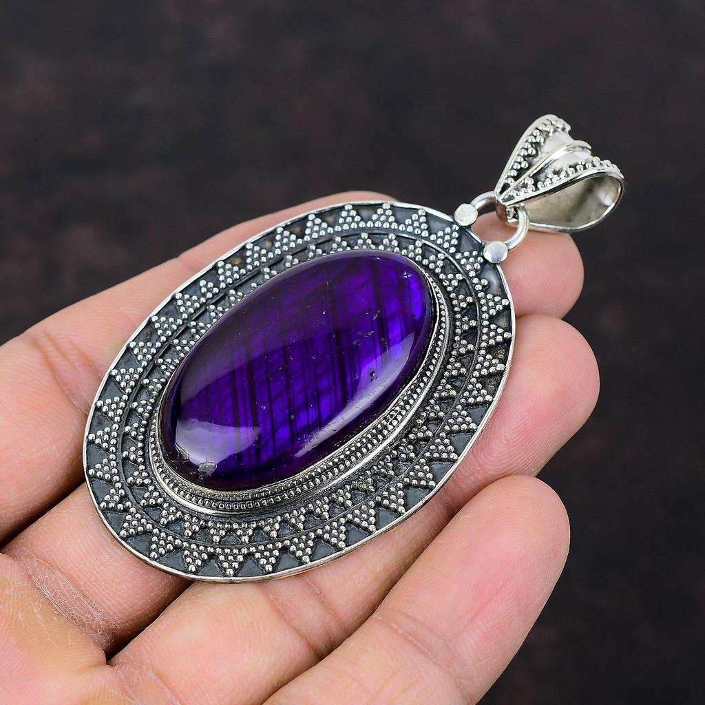 Pandantiv de labradorit de foc mov, pandantiv din argint 925, pandantiv cu pietre prețioase naturale, bijuterii vintage, lucrate manual, cadou pentru ea.