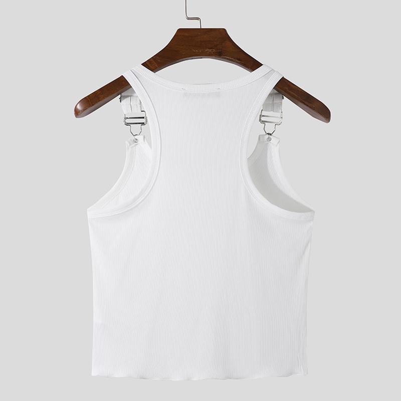Moda Hombre Camisetas sin Mangas Cuello Redondo Color Sólido sin Mangas Bolsillos Tirantes Chalecos Hombre Ajustado Ropa de Calle Sexy Vacaciones Tops