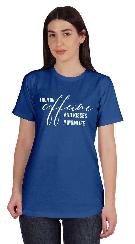 Inkmeso I Run On Coffeine And Kisses #Momlife Graphic Tshirt Short Sleeve