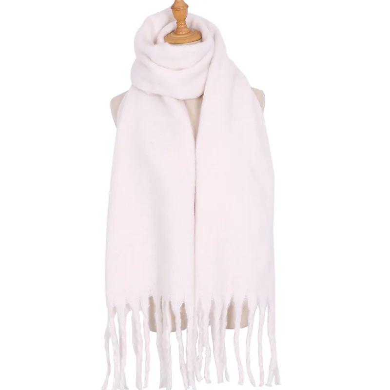 Solid Color Scarf For Women Super Thick Warm In Winter Big Shawl Plush White Snow Scarf  Design Unisex Foulard