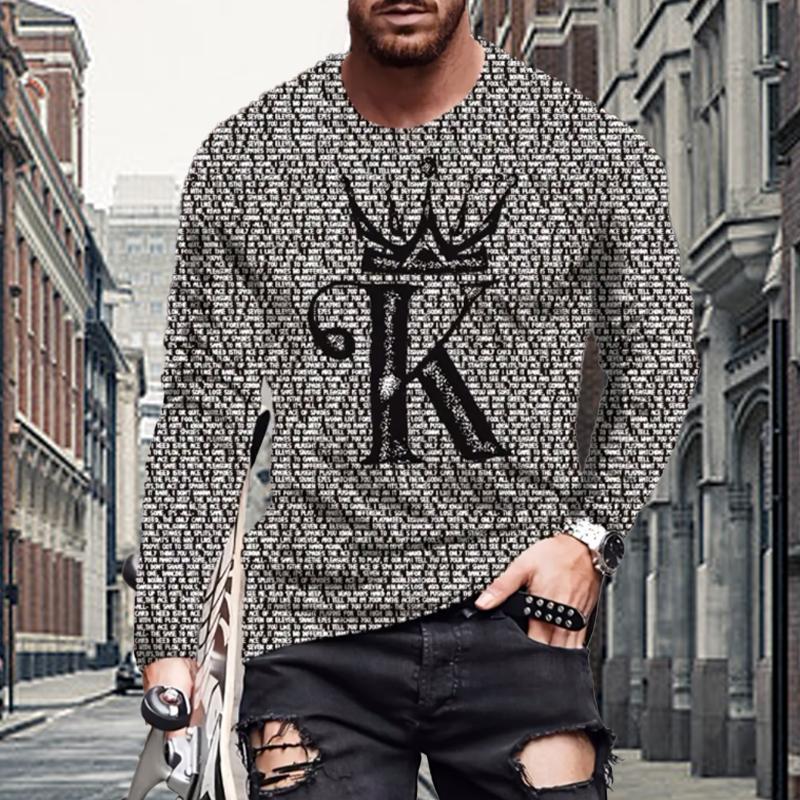 

Новые мужские футболки с принтом 3D Queen, футболки с длинным рукавом и круглым вырезом, повседневные пуловеры, мужская одежда больших размеров 8XL серый