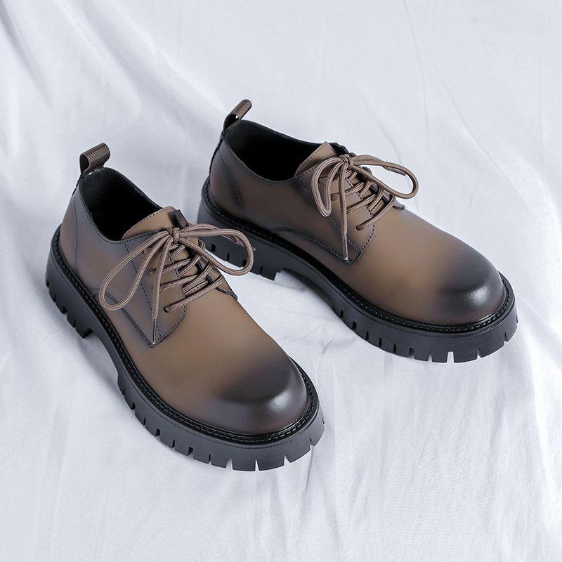 Derby Leather Shoes Men's British Style High Sense Korean Version Trend Leather Thick Sole Height Increase Wedding Groom Best Man Shoes