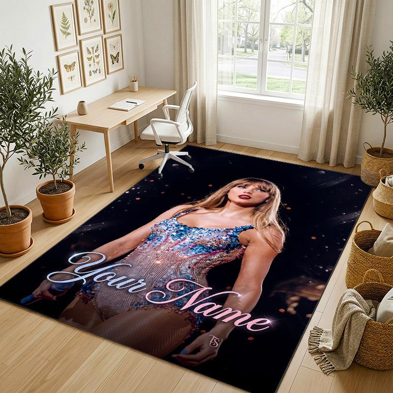 Personalized Crystal Velvet Carpet,Taylor Swift Custom Printed Name, Plush Area Rug For Home Indoor Decor