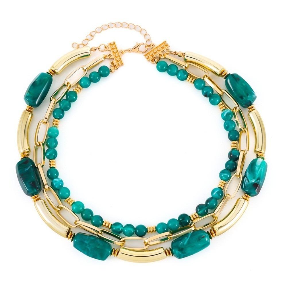 Charm Multi Layer Stacked Necklace Exaggerated Bohemian Necklace Beaded Necklace  Girls зелёный