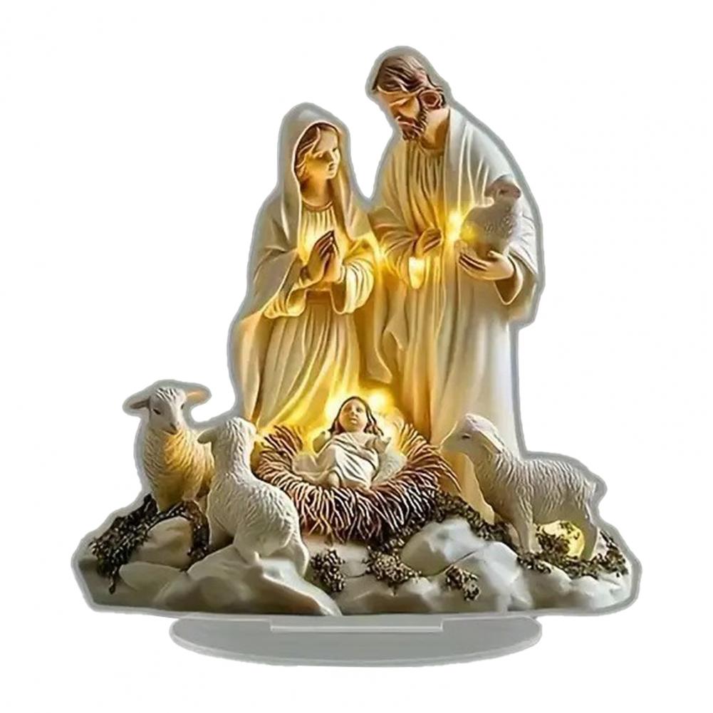 Christmas Nativity Scene Acrylic Tabletop Sign 2D Flat Desktop Display Ornament for Christian Home Shelf Decor