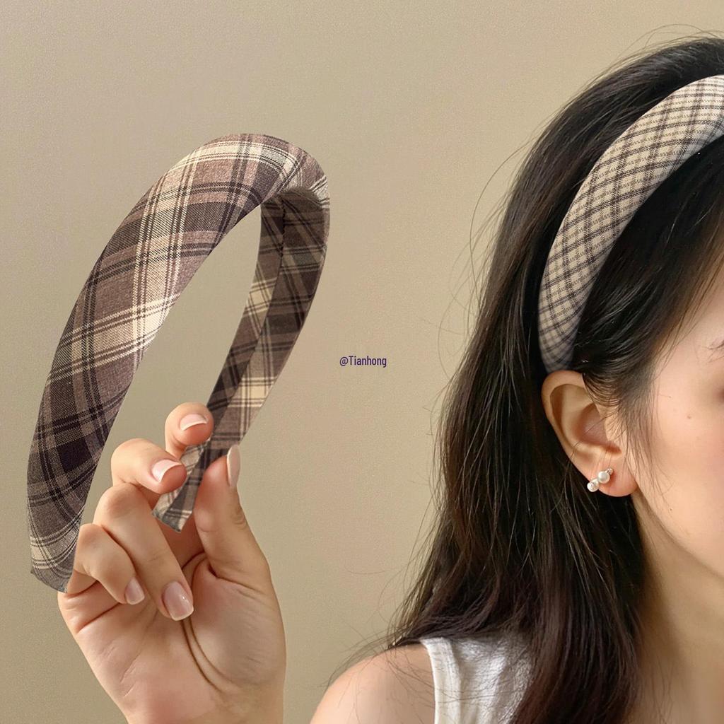 Korean Retro Plaid Headband - Women's 2025 Light Luxury, Versatile, High Skull Comfort