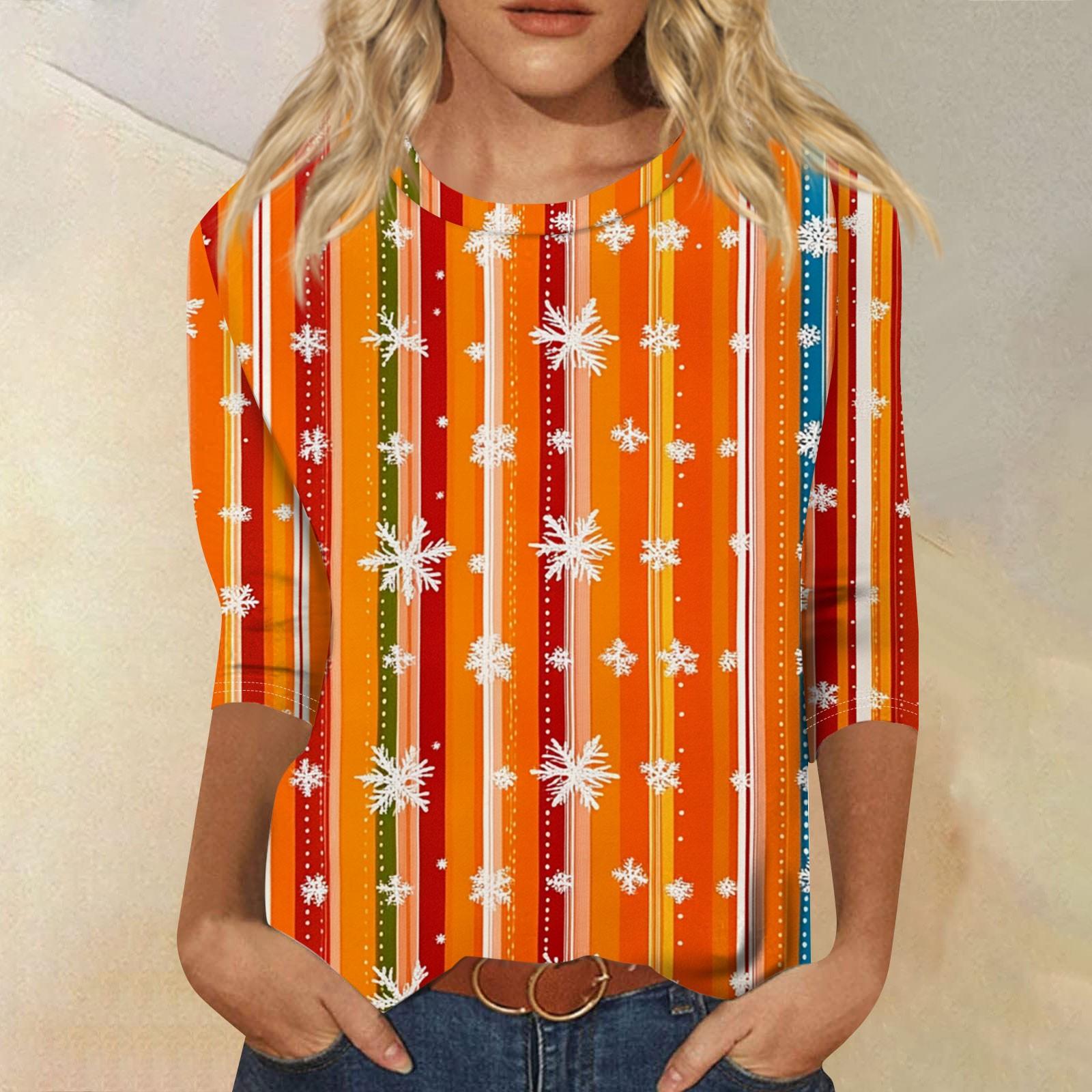 Женская мода повседневная рубашка с круглым вырезом и рождественским принтом — фото 12