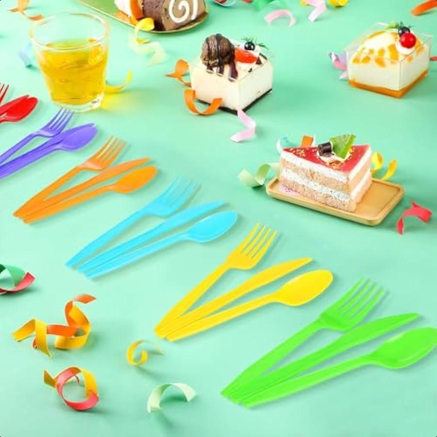 

180 шт. Радужный Красно-оранжевый Желтый Зеленый Синий Фиолетовый Пластиковые Столовые приборы Сверхпрочные Одноразовые Столовые приборы Набор Включает Вилки United States