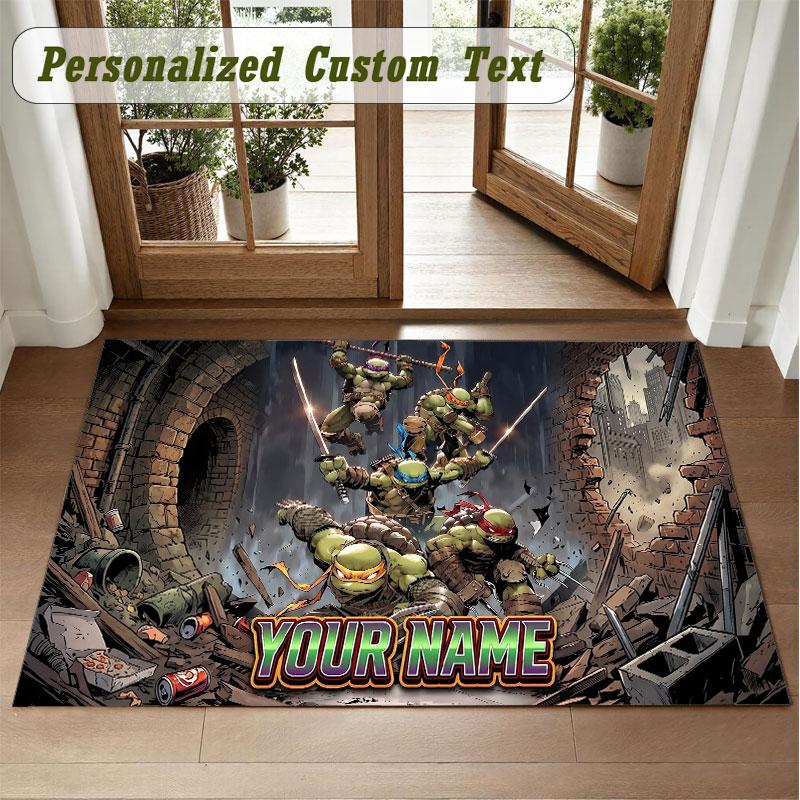 Crystal Velvet Square Rug Custom NameTeenage Mutant Ninja Turtles Pattern Non Slip Home Floor Decor Rug