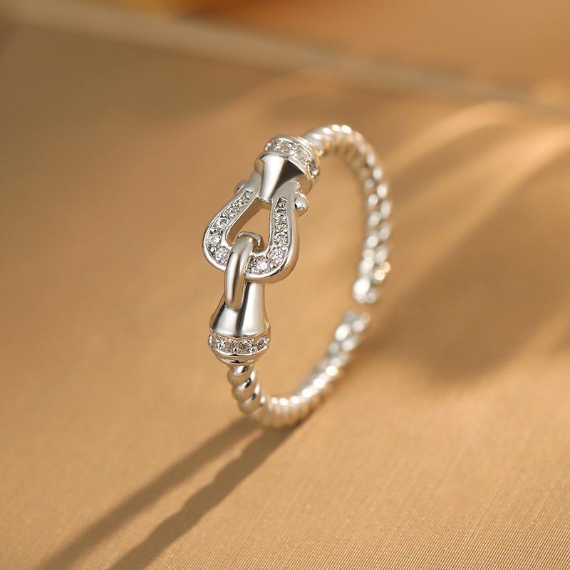 

Diamond Horseshoe Buckle Shape Open Ring Women, High Sense Fashion Personality Design Exquisite Ring Accessories Gift срібний