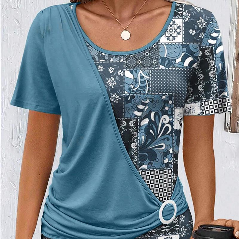 

Модная женская креативная футболка в полоску с цветочным принтом, забавная повседневная футболка с круглым вырезом и короткими рукавами, летняя женская футболка M синий