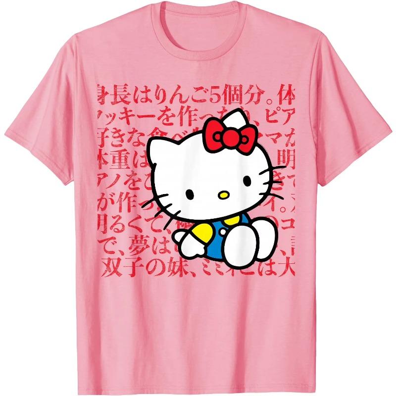 Cotton Tshirt Hello Kitty Fun Printed Japanese Design 2026 New Summer Casual Trendy Womens Tshirt Round Neck Y2K Womens Top
