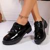 Fashion Patent Leather Low Heels Oxford Shoes for Women Fashion Tassels Decor Dress Shoes Woman Comfy Non Slip Lace Up Office Work Shoes