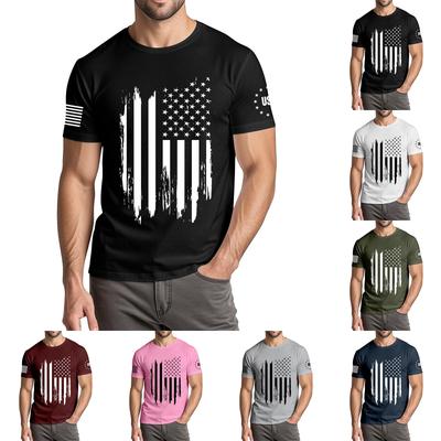 Ανδρικό Μοντέρνο Casual T-Shirt Τοπ με Σχέδιο για την Ημέρα της Ανεξαρτησίας, με Στρογγυλή Λαιμόκοψη και Κοντά Μανίκια