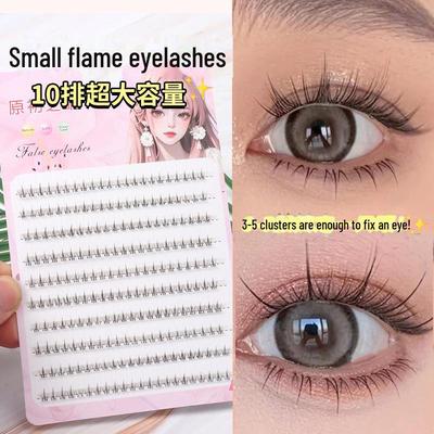 "Small Flame Lower Lash Clusters: Natural-Look False Eyelashes with Transparent Band"