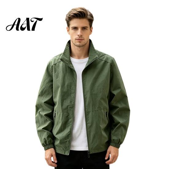 Windproof Athletic Sport Coats Men Windbreaker Jacket, Waterproof Stand Collar Coat, Casual Zip-up Lightweight Transitional Outerwear Jacket
